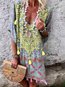 Beach Shift Deep V Neck Floral Polyester Boho Dresses (Style V100227)