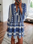 Beach Shift V-neck Pattern Chiffon Boho Dresses (Style V100228)