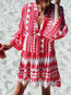 Beach Shift V-neck Pattern Chiffon Boho Dresses (Style V100228)