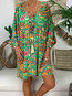 Bohemian Shift V-neck Floral Polyester Boho Dresses (Style V100237)