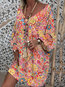 Bohemian Shift V-neck Floral Polyester Boho Dresses (Style V100237)