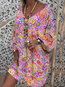 Bohemian Shift V-neck Floral Polyester Boho Dresses (Style V100237)