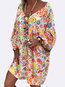 Bohemian Shift V-neck Floral Polyester Boho Dresses (Style V100237)