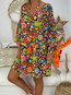 Beach Deep V Neck Floral Pattern Polyester Boho Dresses (Style V100241)