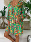 Beach Deep V Neck Floral Pattern Polyester Boho Dresses (Style V100241)
