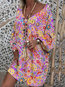 Beach Deep V Neck Floral Pattern Polyester Boho Dresses (Style V100241)
