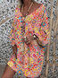 Beach Deep V Neck Floral Pattern Polyester Boho Dresses (Style V100241)