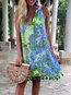 Beach Shift V-neck Pattern Polyester Boho Dresses (Style V100245)