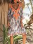 Beach Shift V-neck Printed Pattern Boho Dresses (Style V100248)