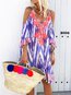 Beach Shift V-neck Printed Pattern Boho Dresses (Style V100248)