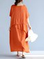 Casual Round Neck Solid Color Pockets Linen Casual Dresses (Style V100262)