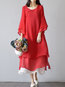 Fashion A-line Round Neck Solid Color Button Casual Dresses (Style V100263)