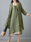 Fashion Shift Solid Color Two Piece Linen Casual Dresses (Style V100264)