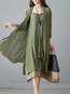 Fashion Shift Solid Color Two Piece Linen Casual Dresses (Style V100264)