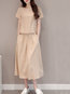 Fashion A-line Solid Color Ruffle Linen Casual Dresses (Style V100265)