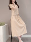 Fashion A-line Solid Color Ruffle Linen Casual Dresses (Style V100265)