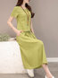 Fashion A-line Solid Color Ruffle Linen Casual Dresses (Style V100265)