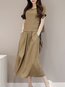 Fashion A-line Solid Color Ruffle Linen Casual Dresses (Style V100265)