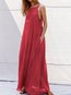 Beach Shift Deep V Neck Solid Color Polyester Casual Dresses (Style V100270)