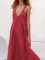Beach Shift Deep V Neck Solid Color Polyester Casual Dresses (Style V100270)
