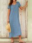 Modest Round Neck Solid Color Cut Out Cotton Blends Casual Dresses (Style V100300)