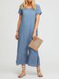 Modest Round Neck Solid Color Cut Out Cotton Blends Casual Dresses (Style V100300)