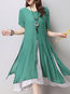 A-line Round Neck Solid Color Cut Out Linen Casual Dresses (Style V100313)