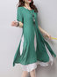 A-line Round Neck Solid Color Cut Out Linen Casual Dresses (Style V100313)