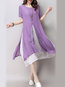 A-line Round Neck Solid Color Cut Out Linen Casual Dresses (Style V100313)