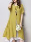 A-line Round Neck Solid Color Cut Out Linen Casual Dresses (Style V100313)