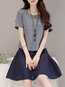 Fashion A-line Round Neck Solid Color Linen Mini Dresses (Style V100316)