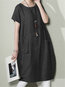 Cocoon Round Neck Solid Color Pockets Polyester Casual Dresses (Style V100323)