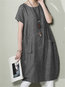 Cocoon Round Neck Solid Color Pockets Polyester Casual Dresses (Style V100323)