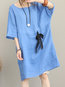 Casual Round Neck Solid Color Belt Linen Casual Dresses (Style V100325)