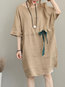 Casual Round Neck Solid Color Belt Linen Casual Dresses (Style V100325)