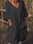 Casual Shift V-neck Pockets Linen Casual Dresses (Style V100327)