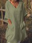 Casual Shift V-neck Pockets Linen Casual Dresses (Style V100327)