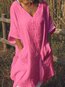 Casual Shift V-neck Pockets Linen Casual Dresses (Style V100327)