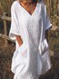Casual Shift V-neck Pockets Linen Casual Dresses (Style V100327)