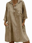 Shift Shawl Collar Solid Color Button Cotton Casual Dresses (Style V100329)