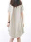 Cocoon Round Neck Solid Color Button Linen Casual Dresses (Style V100330)