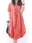 Cocoon Round Neck Solid Color Button Linen Casual Dresses (Style V100330)