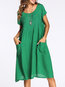 Casual Shift Solid Color Pockets Linen Casual Dresses (Style V100331)