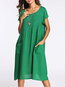 Casual Shift Solid Color Pockets Linen Casual Dresses (Style V100331)