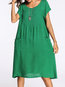 Casual Shift Solid Color Pockets Linen Casual Dresses (Style V100331)