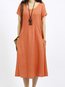 Casual Shift Solid Color Pockets Linen Casual Dresses (Style V100331)