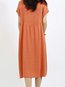 Casual Shift Solid Color Pockets Linen Casual Dresses (Style V100331)