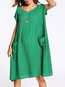 Casual Shift Solid Color Pockets Linen Casual Dresses (Style V100331)
