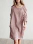 Casual Shift Round Neck Solid Color Linen Casual Dresses (Style V100333)