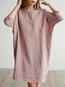 Casual Shift Round Neck Solid Color Linen Casual Dresses (Style V100333)